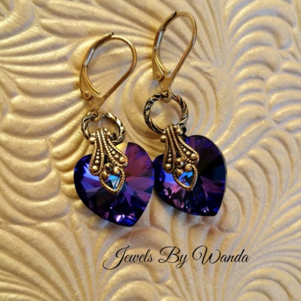 Genuine Helitrope Swarovski Crystal Heart Earrings